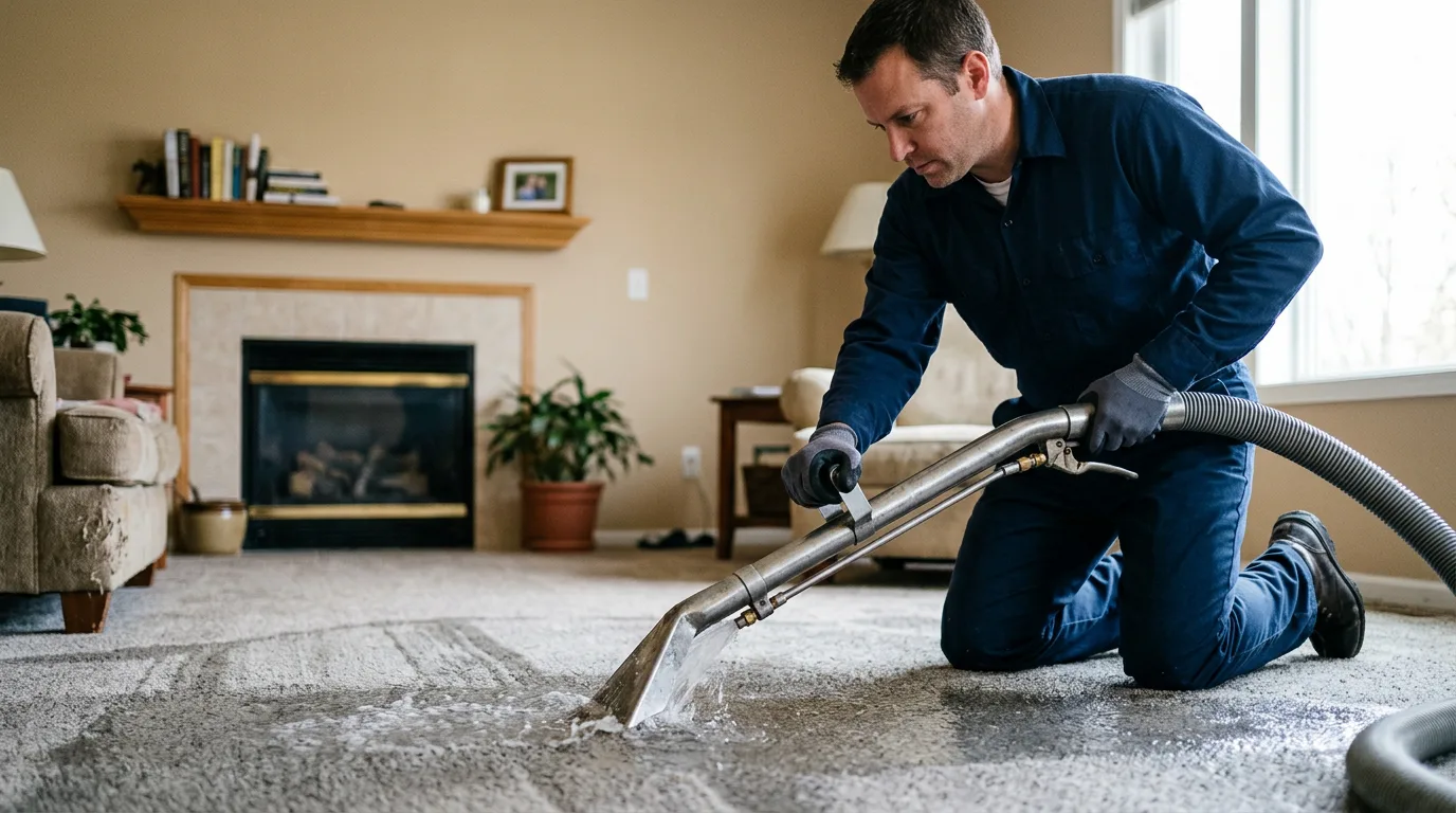 Water damage restoration technician working near Kansas, IL